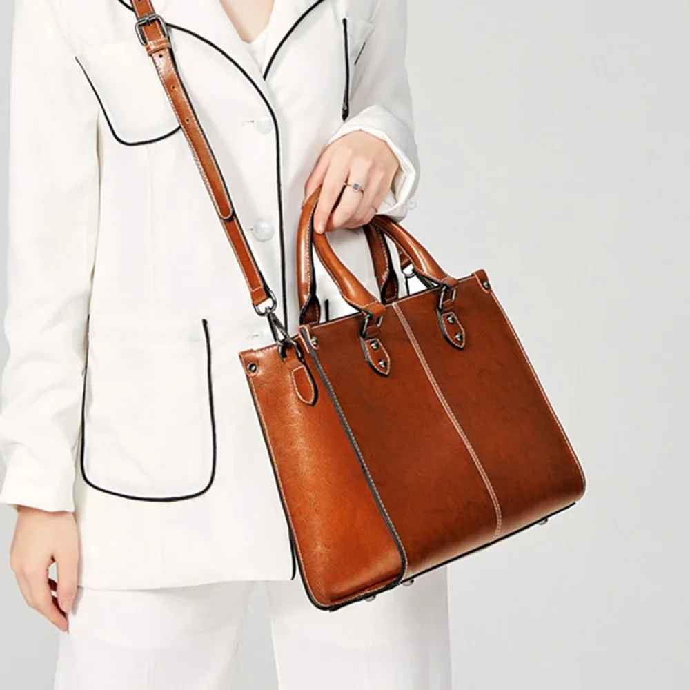 👜 Borsa da donna a tracolla Tote Bag con manico superiore in vera pelle di vacchetta femminile