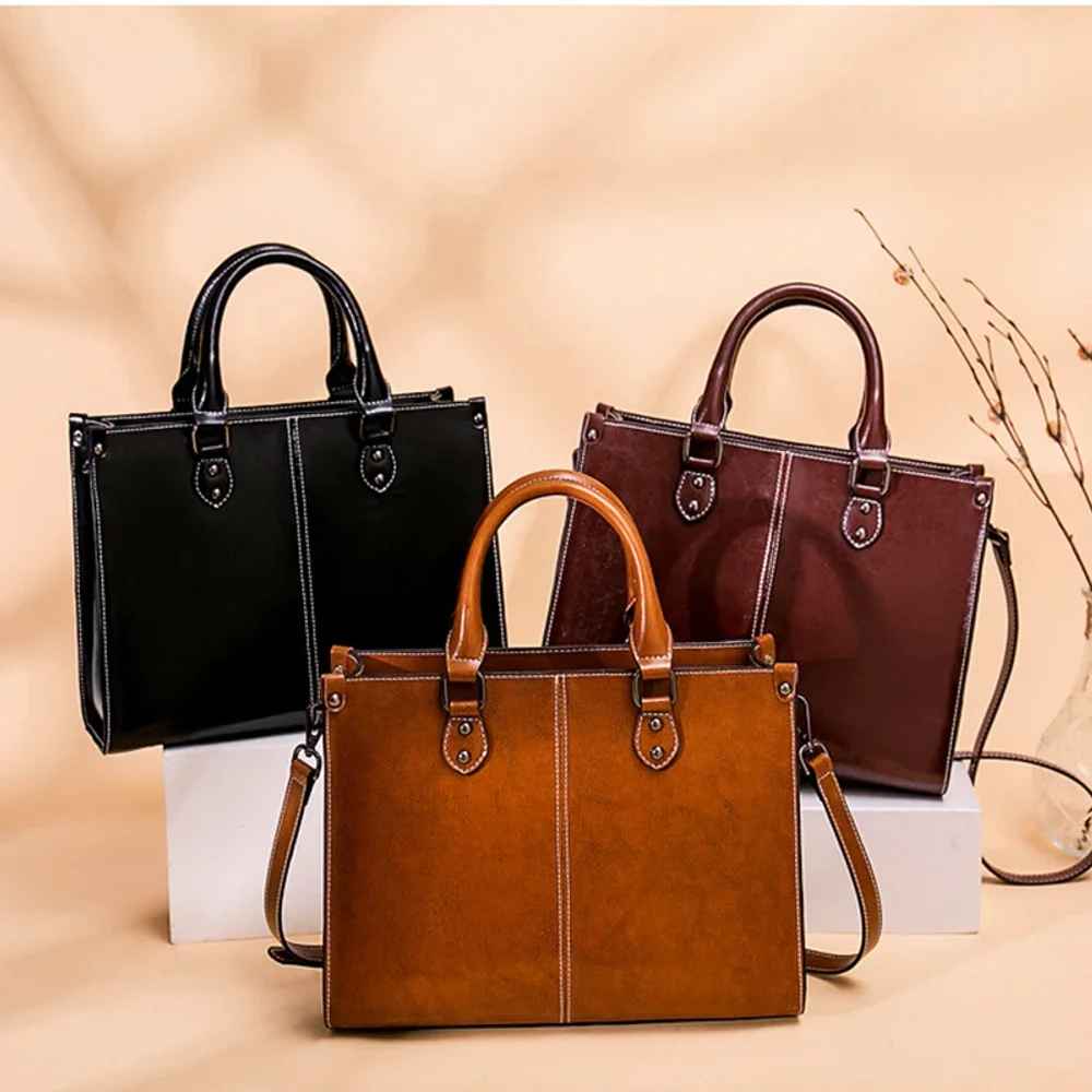 👜 Borsa da donna a tracolla Tote Bag con manico superiore in vera pelle di vacchetta femminile